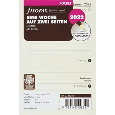 Abbildung von Filofax Pocket 1 Woche auf 2 Seiten cotton cream (deutsch)2022 22 68258
