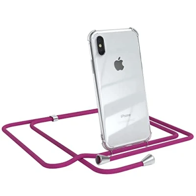 Abbildung von EAZY CASE Handykette kompatibel mit iPhone X/XS Handyhülle Umhängeband, Handykordel Schutzhülle, Silikonhülle, Hülle Band, Stylische Kette für Smartphone, Pink
