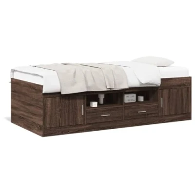 Abbildung von vidaXL Tagesbett mit Schubladen, Gästebett Stauraum Sperrholzlatten, Sofabett für Wohnzimmer Schlafzimmer, Bett, Modern, Braun Eiche Optik 100x200cm Holzwerkstoff