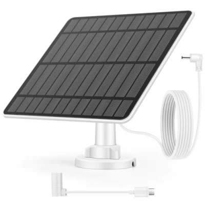 Abbildung von Weinsamkeit 5W Solarpanel für Überwachungskamera Aussen, Solarmodul Kompatibel mit Ring Spotlight Kamera Akku/Stick Up Cam Akku, Barrel Stecker zu USB C Adapter, 4M Kabel, IP65 Wasserdichtes
