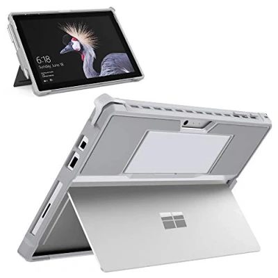 Abbildung von MoKo Hülle Kompatibel mit Microsoft Surface Pro 7 Plus 2021/Surface 2019/Pro 6/Pro 2017/Pro 5/4/LTE, All In One Schutzhülle Stifthalter Handschlaufe Typ Cover Tastatur, Silbergrau