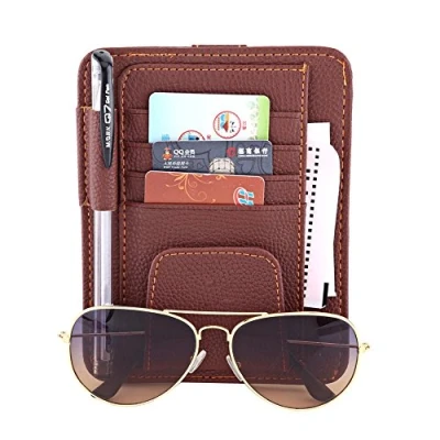 Abbildung von Keenso Auto Sonnenblende Organizer, Multifunktions Veranstalter Karte Lagerung Gläser Halter Clip Tasche Hängen PU Leder(Braun) Sonnenschirme/Sonnenblenden
