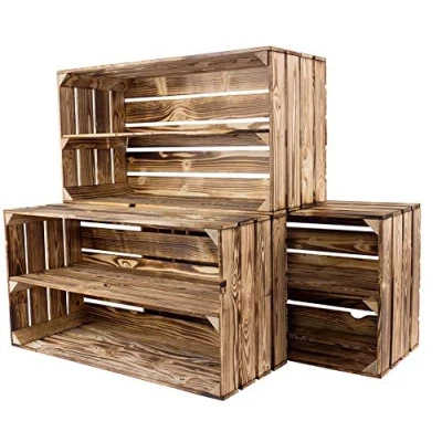 Abbildung von 8X Vintage Möbel24 großes geflammte Schuhregal 68x40x30cm Regal Obstkiste Ablage Wandregal Holzkiste