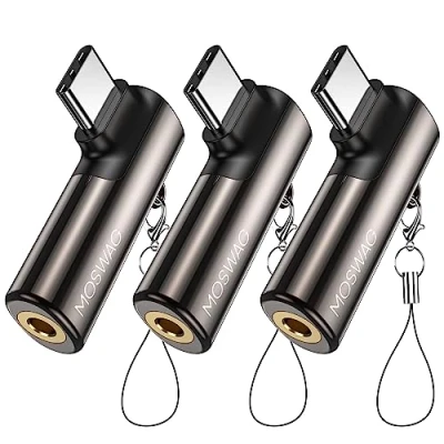 Abbildung von MOSWAG USB C auf 3,5 mm Buchse Kopfhörer Adapter Rechtwinklig Typ AUX Audio Dongle Zinklegierung Kompatibel mit Samsung Galaxy S23 S22 Pixel 7/6 iPad