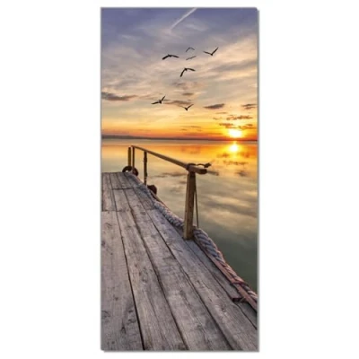 Abbildung von Wallario Selbstklebende Türtapete Sonnenuntergang über dem See idyllischer Steg Türposter 93 x 205 cm Abwischbar, rückstandsfrei zu entfernen