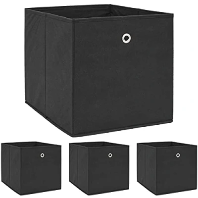 Abbildung von DuneDesign Aufbewahrungsbox 4er Set für Kallax Regal 33x38x33, Faltboxen schwarz