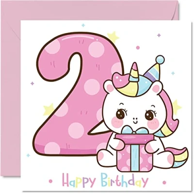 Abbildung von Stuff4 2. Geburtstagskarte für Mädchen magische Einhorn Happy Karte 2 Jahre altes Geburtstagskarten sie 145 mm Grußkarte Tochter Nichte Enkelin Kinder