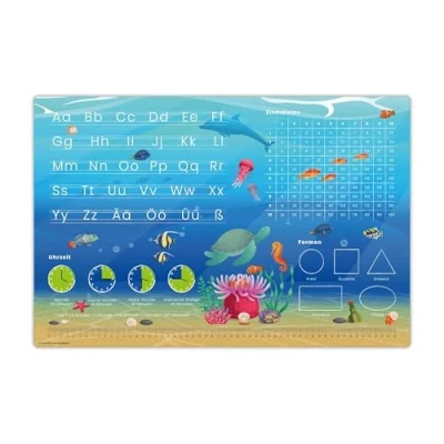 Abbildung von cover your desk.de Schreibtischunterlage Lernunterlage Unterwasserwelt abc premium Vinyl Made in Germany, (1 tlg)