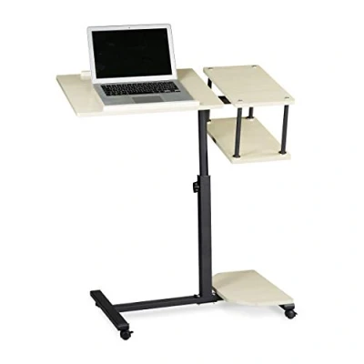 Abbildung von Relaxdays Laptoptisch höhenverstellbar XL HBT: 100 x 77 40 cm Großer Notebook Tisch als Sofatisch und Beistelltisch mit 4 bremsbaren Rollen für Tablet Mouse Ablage Antirutsch Leiste, creme