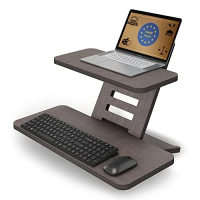 Abbildung von Stehschreibtisch Aufsatz Stehpulte Stehpult Holz Laptopständer Ständer Stehtisch Rednerpult Schreibtischaufsatz Höhenverstellbar Made in EU (Schwarz)