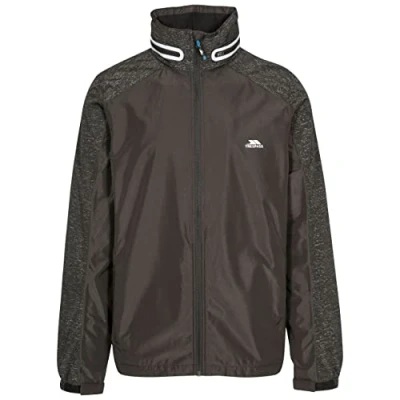 Abbildung von Trespass Prominent, Reflective Print, M, Wasserdichte Reflektor Fahrradjacke mit einrollbarer Kapuze für Herren, Grau, Medium