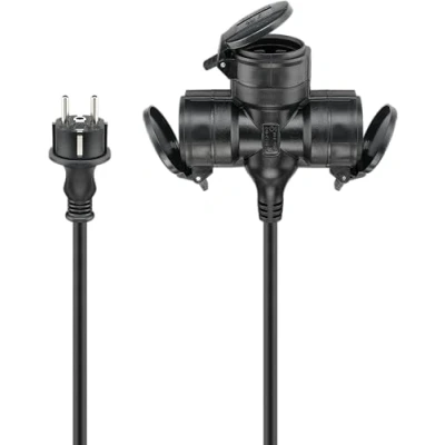 Abbildung von goobay 65437 Outdoor 3 Fach Verlängerungskabel/Stromkabel für den Außenbereich / Schuko Steckdosen mit Schutzklappen (IP44) TÜV geprüftes Verteilerkabel 3680 W bei 250 V (AC) und 16 A 5m