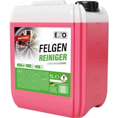 Abbildung von Felgenreiniger zur Felgenpflege Professioneller für Leichtmetall &amp; Stahlfelgen sowie Radkappen pH neutral und säurefrei mit Wirkindikator (5 Liter)