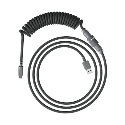 Abbildung von HyperX Spiralkabel langlebiges Spiralkabel, stilvolles Design, 5 poliger Pilotenstecker, USB C auf A Grau