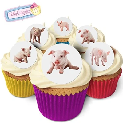 Abbildung von 24 Wunderschöne essbare Kuchendekorationen: Schweine / Pigs