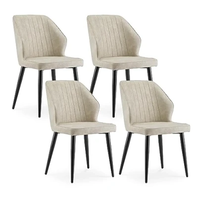 Abbildung von CLIPOP Esszimmerstühle 4er Set Retro Kunstleder Gepolsterter Esszimmerstuhl mit Rückenlehne und stabilen Metallbeinen, Küchenstühle Polsterstuhl für Home Office Möbel (Beige, 4)