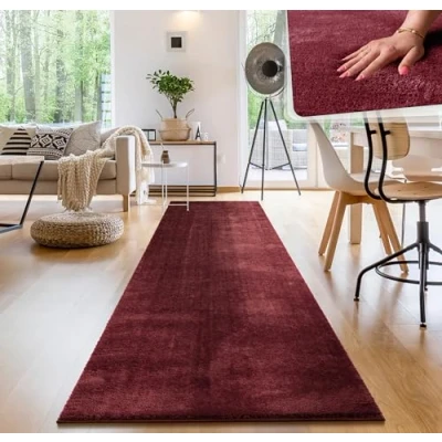 Abbildung von Paco Home Waschbarer Teppich Wohnzimmer Schlafzimmer Kurzflor rutschfest Flauschig Weich Moderne Einfarbige Muster, Grösse:80x300 cm, Farbe:Navy Blau