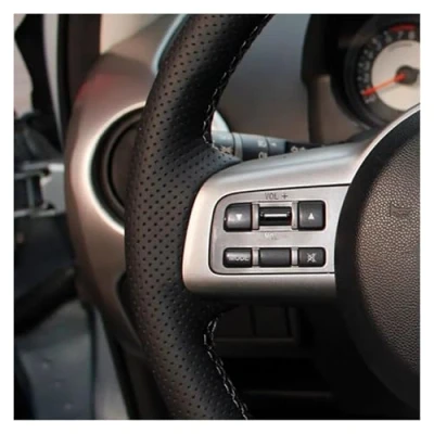 Abbildung von Auto Lenkradbezug Für Mazda 2 20082014 Schwarzer Kunstleder Lenkradbezug, Handgenähter Lenkrad Bezug