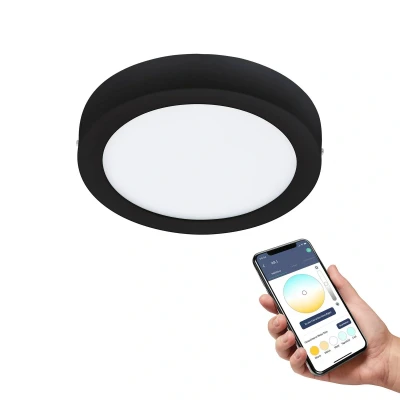 Abbildung von Eglo 900108 LED Badezimmer Deckenleuchte FUEVA Z schwarz H:2.8 Ø:21cm rund, dimmbar IP44 2700 6500K mit Connect Funktion