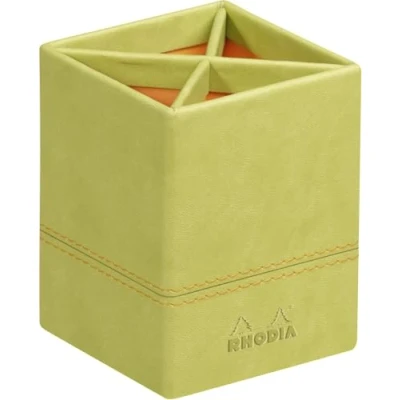 Abbildung von Rhodia 318816C Stifteköcher (8 x 8 11 cm, Kunstleder, elegant und praktisch, ideal für Ihr Büro) 1 Stück, anisgrün