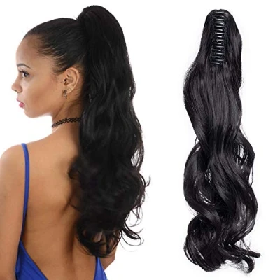 Abbildung von SEGO Ponytail Extension Pferdeschwanz Haarteil Haarverlängerung Zopf Hair Piece Haar Voluminös Wavy wie Echthaar Naturschwarz Gewellt 18&quot;(45cm) 140g