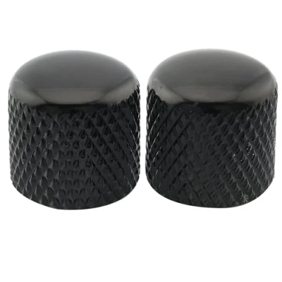 Abbildung von Musiclily Pro Inch Stahl Gitarre Knöpfe Potiknöpfe Push on T Style Dome Knobs 18mm für USA Tele E oder Precision Bass, Schwarz (2 Stück)