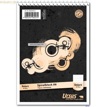 Abbildung von Ursus Spiral Notizblock A6 70g/qm 40 Blatt liniert