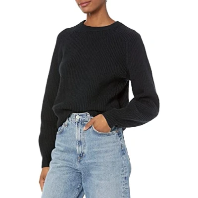 Abbildung von Amazon Essentials Damen Rippstrick Pullover mit Rundhalsausschnitt, Schwarz, L