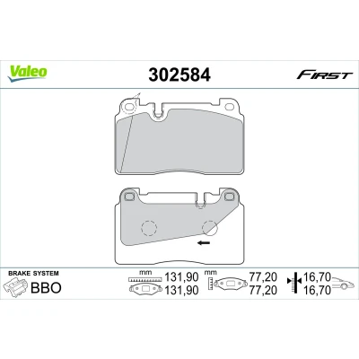 Abbildung von VALEO 302584 Bremsbelagsatz Vorderachse exkl. Verschleißwarnkontakt mit Anti Quietsch Blech AUDI: A6 C7 Avant, Q5, Limousine, PORSCHE: Macan