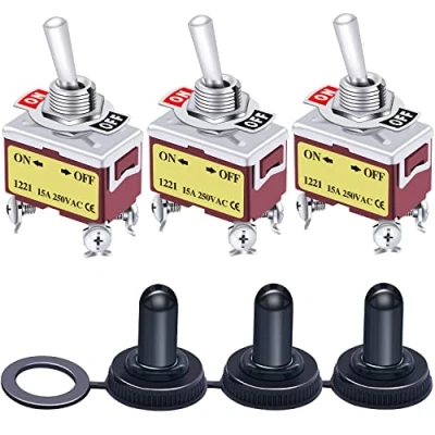 Abbildung von Taiss / 3 Stücke Kippschalter Hochleistungs 15A 250V 20A 125V DPST 4 Pin EIN/AUS Metall Wippschalter + wasserdichte Abdeckung KN3C 201