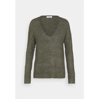 Abbildung von JDY Elanora Vneck NOOS Strickpullover, Damen, Größe: XXL, Kalamata melange
