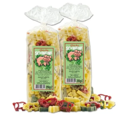 Abbildung von Bull &amp; Bear bunte Glücksschwein Nudeln, 2x 250g, Motivnudeln aus Hartweizengrieß, handgefertigt in deutscher Manufaktur, Pasta Geschenk