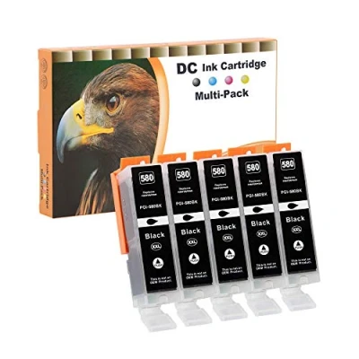 Abbildung von D&amp;C 5X Schwarz Druckerpatronen Kompatibel für Canon PGI 580 XXL Ersatz Pixma TR7550 TR8550 TS6150 TS6151 TS6250 TS6251 TS8150 TS8151 TS8152 TS8250 TS8251 TS8252 TS9150 TS9155 TS9550