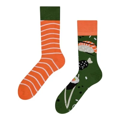 Abbildung von Dedoles Socken Unisex Damen Herren &amp; Kinder Baumwolle viele lustige Designs 1 Paar Geschenk links rechts verschieden, Farbe Orange, Motiv Sushi Zeit, Gr. 35 38