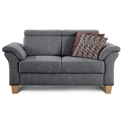 Abbildung von Cavadore 2 Sitzer Sofa Ammerland / Couch mit Federkern im Landhausstil Inkl. verstellbaren Kopfstützen 156 x 84 93 Strukturstoff grau