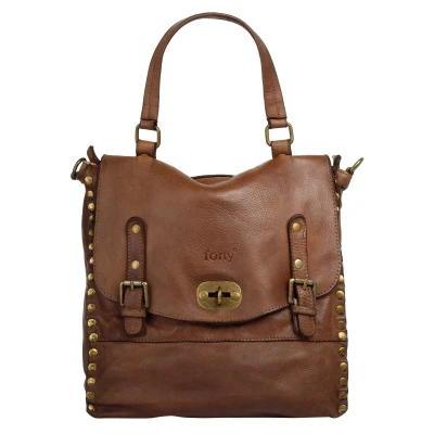 Abbildung von forty Rucksack Echt Leder Damen Made in Italy, Vintage Citybag, Handtasche, Daypack aus Leder, Smartphonefach 021147