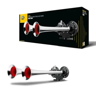 Abbildung von HELLA Drucklufthorn Fanfare CA32 12V 115dB(A) 370Hz 415Hz Tiefton/Hochton elektrisch pneumatisch ECE Stecker: Flachstecker 3PB 013 410 051