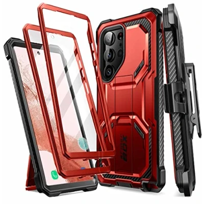 Abbildung von i Blason Armorbox Schutzhülle für Samsung Galaxy S23 Ultra 5G (Version 2023), [Extra Frontrahmen] Ganzkörper robuster Kickstand Holster mit integriertem Displayschutz (Ruddy)