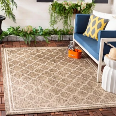 Abbildung von SAFAVIEH Geometrisch Teppich für Wohnzimmer, Esszimmer, Schlafzimmer Courtyard Collection, Kurzer Flor, Braun und Knochen, 122 X 170 cm