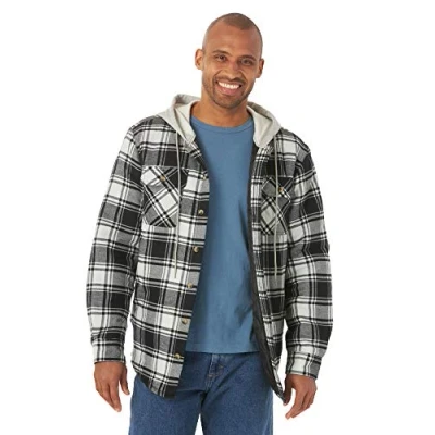 Abbildung von Wrangler Authentics Herren Langärmelige Gesteppte gefütterte, Manga Comprida Com Capuzlangärmelige Flanell Hemdjacke Button Down Shirt, Kaviar mit schwarzer Kapuze, XL
