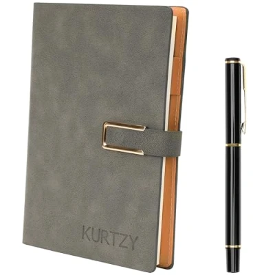 Abbildung von Kurtzy Dekoobjekt Hellgraues PU Leder Notizbuch mit Stift Ringbuch A5