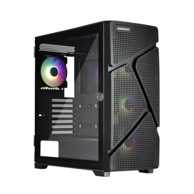 Abbildung von Enermax MarbleShell Mesh MS31 ARGB Midi Tower Gaming PC Gehäuse 4x PWM 12cm Lüfter 2x USB3.0 und USB 3.2 Typ C Midnight Black; ECA BB