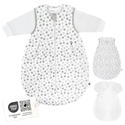 Abbildung von Coconette Ganzjahres Baby Schlafsack Circle 2 teilig: Langarm Innensack &amp; gefütterter Außensack für Sommer Winter, 100% Baumwolle Größe: 0 3 Monate (50/56)