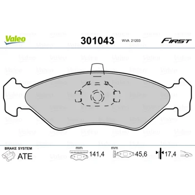 Abbildung von VALEO 301043 Bremsbelagsatz FIRST Vorderachse exkl. Verschleißwarnkontakt ohne Anti Quietsch Blech FORD: FIESTA 4, 3, KA Schrägheck
