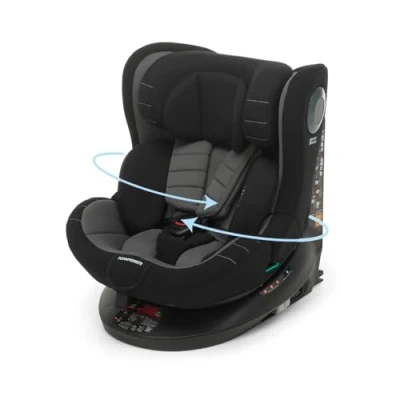 Abbildung von Foppapedretti FP360 Quick i Size 360 drehbarer Sitz für Kinder von 40 bis 150 cm Körpergröße 0 12 Jahre ECE R129 konform Dualfix Befestigung (Isofix und Non) Safe Body Protection, Black