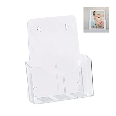Abbildung von Relaxdays, transparent Prospekthalter A4 / DIN Lang, zum Stellen &amp; Hängen, Acryl, Wandprospekthalter, HBT 27x24x10cm, Kunststoff, 1 ETAGE