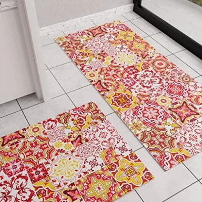 Abbildung von PETTI Artigiani Italiani Teppich für Küche, rutschfest, waschbar, Läufer Teppich, Küchenläufer, 52 x 100 cm, Design Vietri Rot, 100% Made in Italy