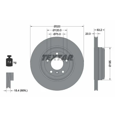 Abbildung von TEXTAR PRO 92122703 Bremsscheibe 320 20 05/06 120 außenbelüftet beschichtet ohne Radbefestigungsbolzen, Radnabe BMW: 5 Limousine, Touring