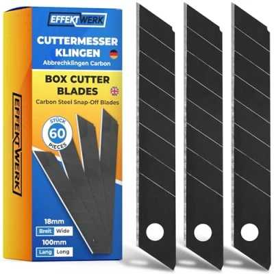 Abbildung von Effektwerk Cuttermesser Klingen (Schwarz, 60er Pack), 18 mm Ersatzklingen für Allzweckmesser, robuste Abbrechklingen aus Karbonstahl