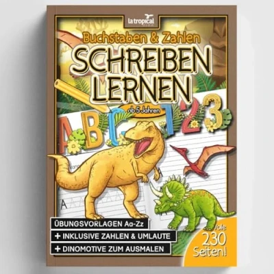 Abbildung von Buchstaben und Zahlen schreiben lernen ab 5 Jahren: Mein großes Dino ABC + mit Dinosauriern von 1 10. Der große Übungsblock 230 ... für die Vorschule Grundschule, Band 2)